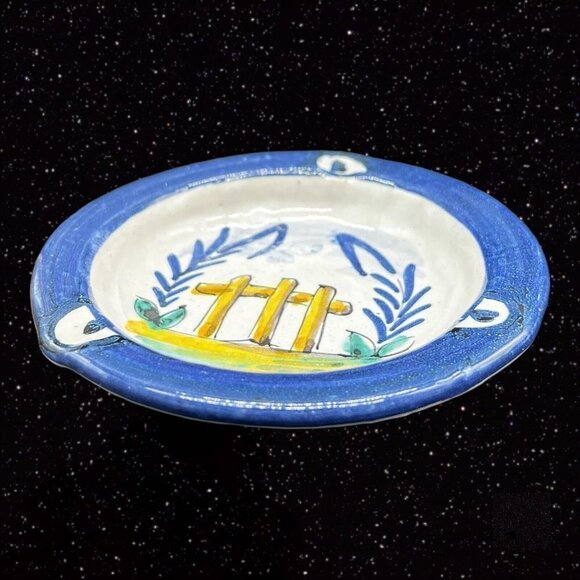 Folk Art Pottery Tauer Rocio Trina Ashtray Hand Painted Wood Fence Signed 5”W - Picture 2 of 10